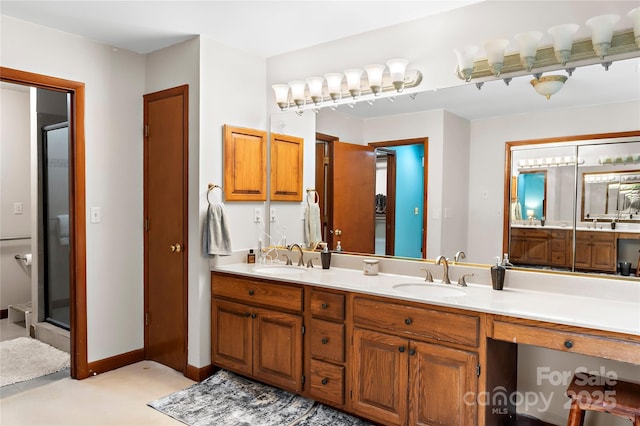 1201 Cliffspring Ct, Winston Salem, NC 27104 - bathroom featuring double vanity and an enclosed shower