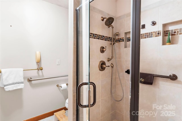 1201 Cliffspring Ct, Winston Salem, NC 27104 - bathroom with toilet and a shower stall