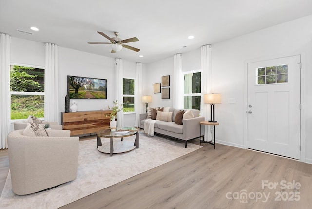 1815 Wildwood Dr, Charlotte, NC 28214 - living room featuring light wood-style flooring, recessed lighting, and ceiling fan