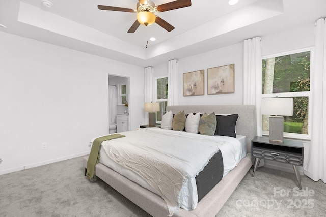 1815 Wildwood Dr, Charlotte, NC 28214 - bedroom with a raised ceiling, carpet flooring, recessed lighting, ceiling fan, and baseboards
