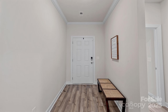 1344 Sweet Pea St, Monroe, NC 28110 - doorway to outside with light wood-style flooring, crown molding, and baseboards