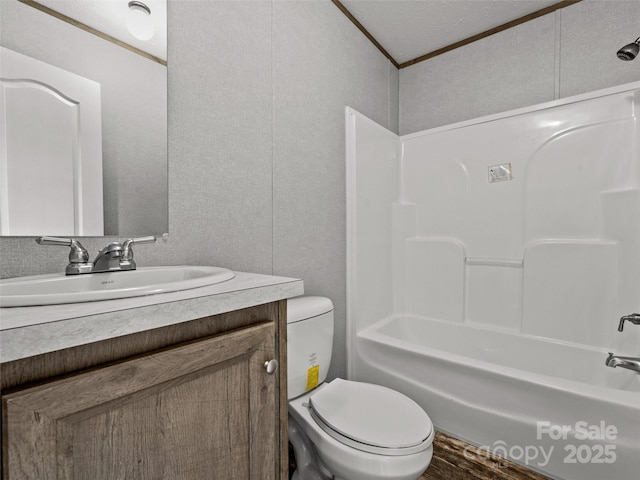 38 Kemp Rd, Pisgah Forest, NC 28768 - full bath featuring vanity, toilet, shower / tub combination, and wood finished floors