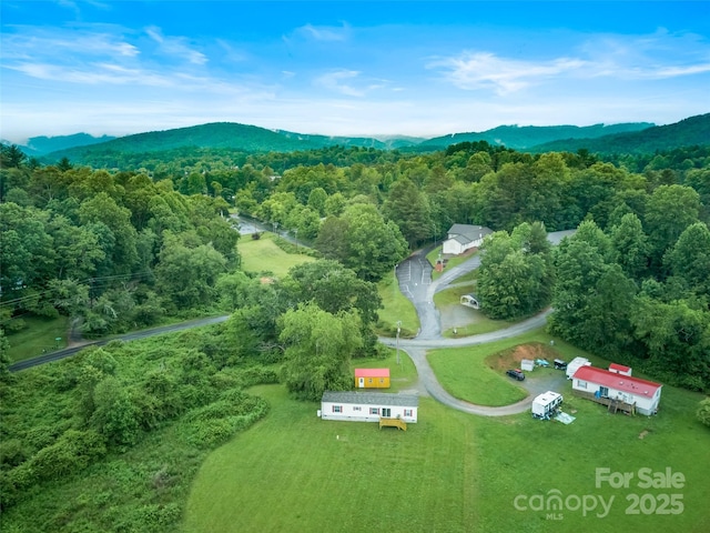 38 Kemp Rd, Pisgah Forest, NC 28768 - aerial view of property and surrounding area featuring a mountain backdrop and a forest