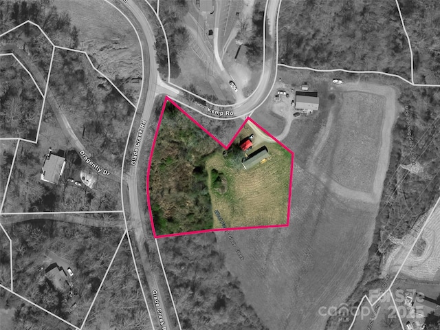38 Kemp Rd, Pisgah Forest, NC 28768 - aerial map of property and surrounding area featuring property parcel outlined