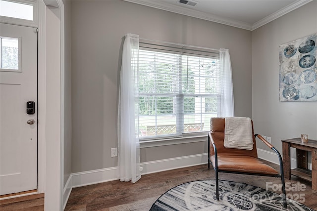 360 Sundown Rd, Mooresville, NC 28117 - sitting room featuring wood finished floors, crown molding, and baseboards
