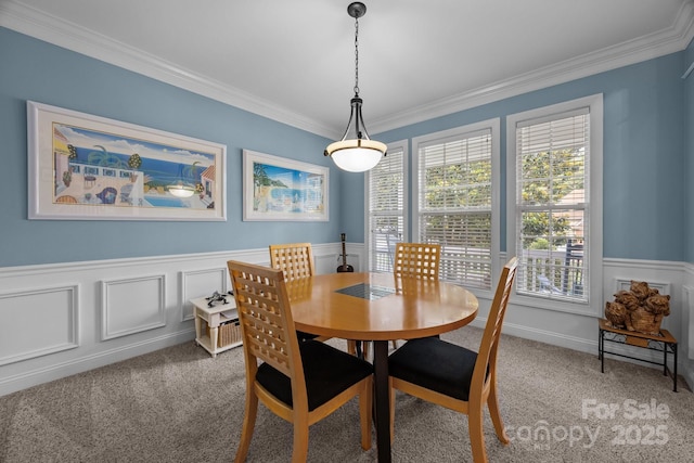10703 Back Ridge Rd, Charlotte, NC 28277 - carpeted dining space featuring ornamental molding and wainscoting