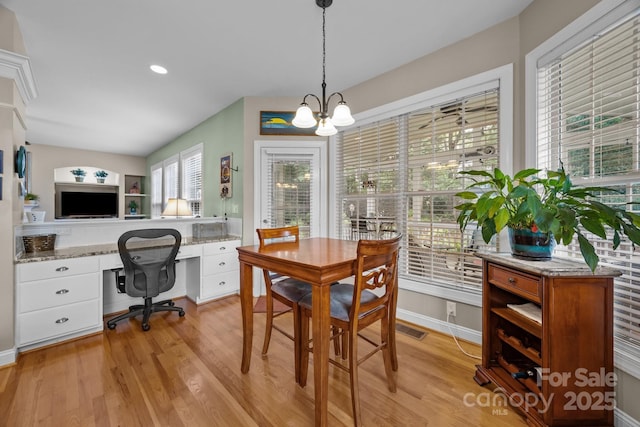 10703 Back Ridge Rd, Charlotte, NC 28277 - dining space with a chandelier, light wood-style floors, recessed lighting, and baseboards