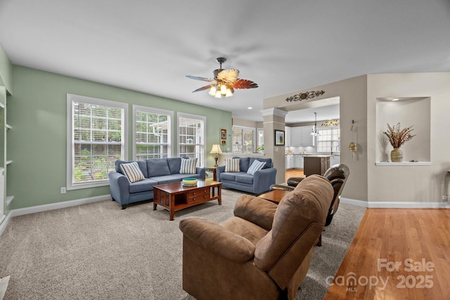 10703 Back Ridge Rd, Charlotte, NC 28277 - living room with baseboards, healthy amount of natural light, and ceiling fan