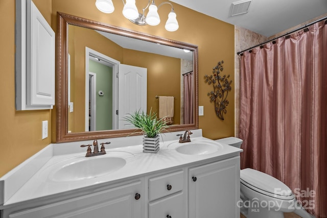 10703 Back Ridge Rd, Charlotte, NC 28277 - bathroom with double vanity, toilet, and a shower with curtain