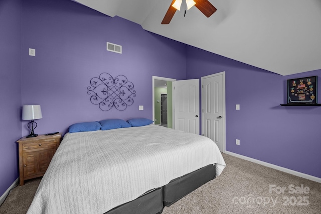 10703 Back Ridge Rd, Charlotte, NC 28277 - carpeted bedroom with vaulted ceiling, baseboards, and ceiling fan