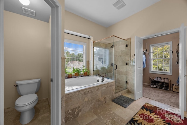10703 Back Ridge Rd, Charlotte, NC 28277 - full bathroom featuring a garden tub, a shower stall, toilet, and healthy amount of natural light