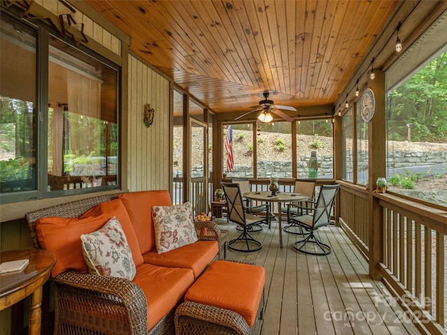 141 Creekside Dr, Maggie Valley, NC 28751 - sunroom / solarium featuring a ceiling fan, outdoor dining area, and vaulted ceiling