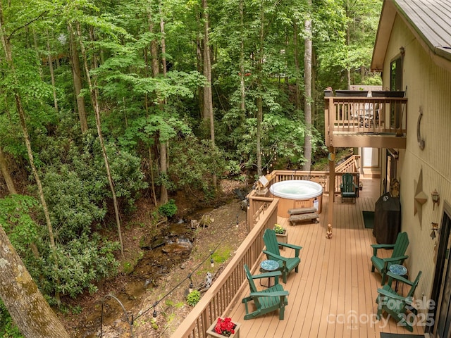 141 Creekside Dr, Maggie Valley, NC 28751 - wooden deck featuring a forest view