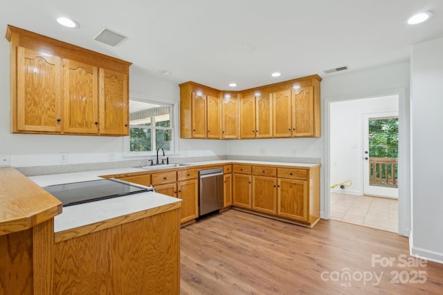 3090 Goblet Rd, Richburg, SC 29729 - kitchen with dishwasher, a sink, stovetop, light wood-style flooring, and recessed lighting