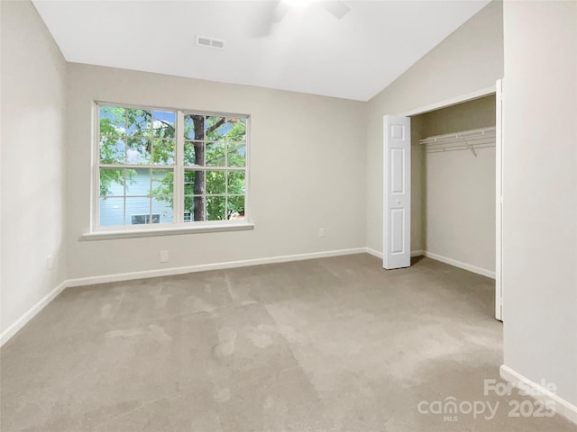 14123 Tranters Creek Ln, Charlotte, NC 28273 - unfurnished bedroom featuring baseboards, carpet, lofted ceiling, and a ceiling fan