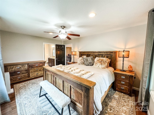 171 View Ridge Parkway, Leicester, NC 28748 - bedroom featuring wood finished floors, a ceiling fan, ensuite bathroom, and recessed lighting