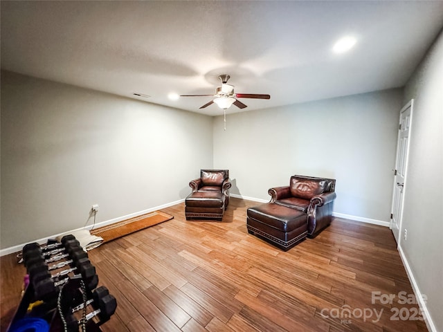 171 View Ridge Parkway, Leicester, NC 28748 - sitting room featuring a ceiling fan, baseboards, and wood finished floors