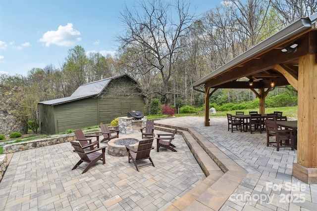 171 View Ridge Parkway, Leicester, NC 28748 - view of patio / terrace with a gazebo, an outdoor fire pit, and outdoor dining area
