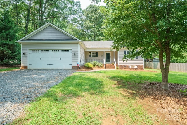 121 Jefferson Dr, Locust, NC 28097 - ranch-style house featuring covered porch, driveway, a garage, and crawl space