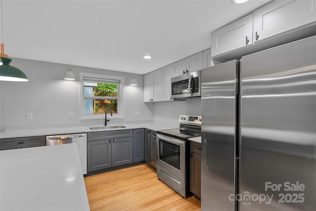 28 Reynolds School Rd, Asheville, NC 28803 - kitchen featuring stainless steel appliances, a sink, gray cabinets, light countertops, and recessed lighting