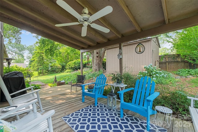 16 Fieldstone Ct, Arden, NC 28704 - wooden terrace featuring a ceiling fan and grilling area