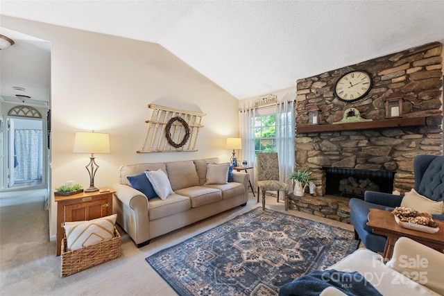 16 Fieldstone Ct, Arden, NC 28704 - living area featuring carpet flooring, lofted ceiling, and a textured ceiling