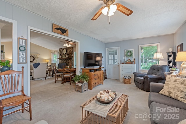 16 Fieldstone Ct, Arden, NC 28704 - living room with a ceiling fan, carpet flooring, and a textured ceiling