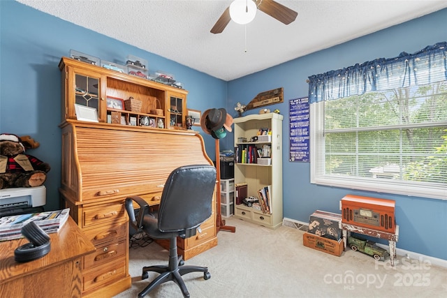 16 Fieldstone Ct, Arden, NC 28704 - carpeted home office featuring ceiling fan and a textured ceiling