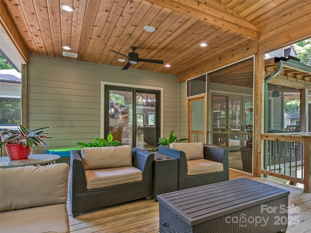 105 Blackberry Ln, Fairview, NC 28730 - deck featuring a ceiling fan, outdoor lounge area, and a sunroom