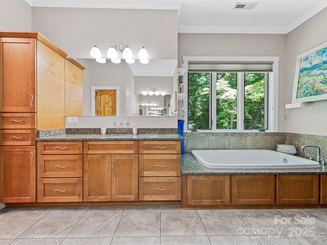105 Blackberry Ln, Fairview, NC 28730 - full bath featuring vanity, ornamental molding, and a garden tub