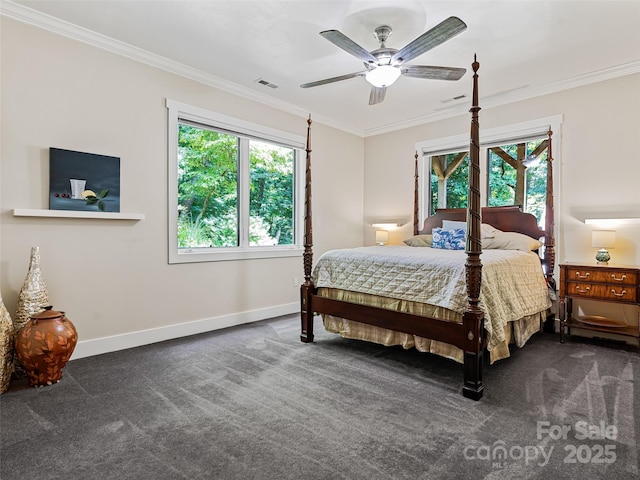 105 Blackberry Ln, Fairview, NC 28730 - carpeted bedroom featuring baseboards, ornamental molding, and ceiling fan