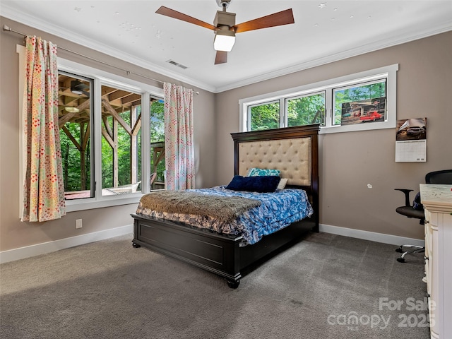 105 Blackberry Ln, Fairview, NC 28730 - bedroom with baseboards, carpet flooring, crown molding, and a ceiling fan