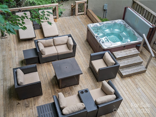 105 Blackberry Ln, Fairview, NC 28730 - wooden terrace featuring a hot tub and an outdoor living space