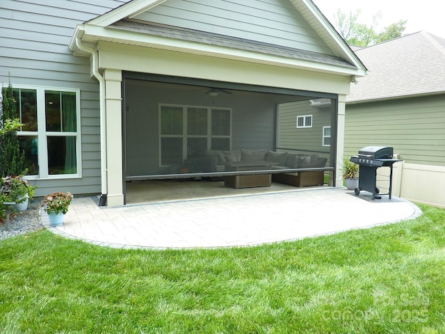 1311 Stonecroft Ln NW, Concord, NC 28027 - rear view of property with an outdoor living space, a patio, a yard, and ceiling fan