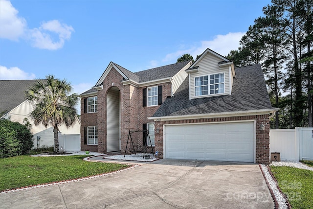 203 Alyssum Ct, Myrtle Beach, SC 29579 - traditional-style house with brick siding, driveway, a garage, and roof with shingles