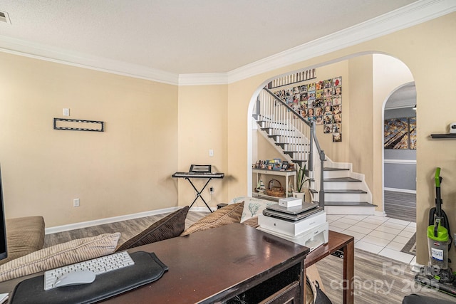 203 Alyssum Ct, Myrtle Beach, SC 29579 - tiled home office with arched walkways, ornamental molding, and baseboards