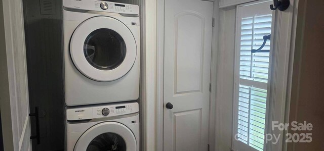804 N Main St, Oakboro, NC 28129 - washroom with stacked washer / dryer