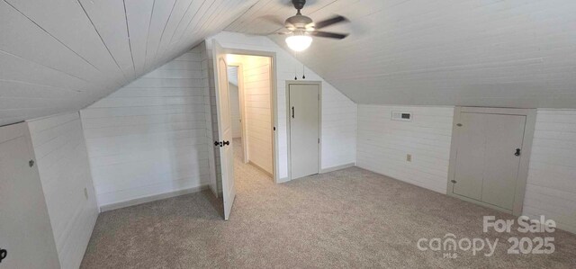 804 N Main St, Oakboro, NC 28129 - additional living space featuring lofted ceiling, carpet flooring, ceiling fan, and wooden walls