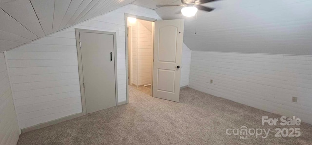 804 N Main St, Oakboro, NC 28129 - additional living space with lofted ceiling, carpet flooring, ceiling fan, and wood walls