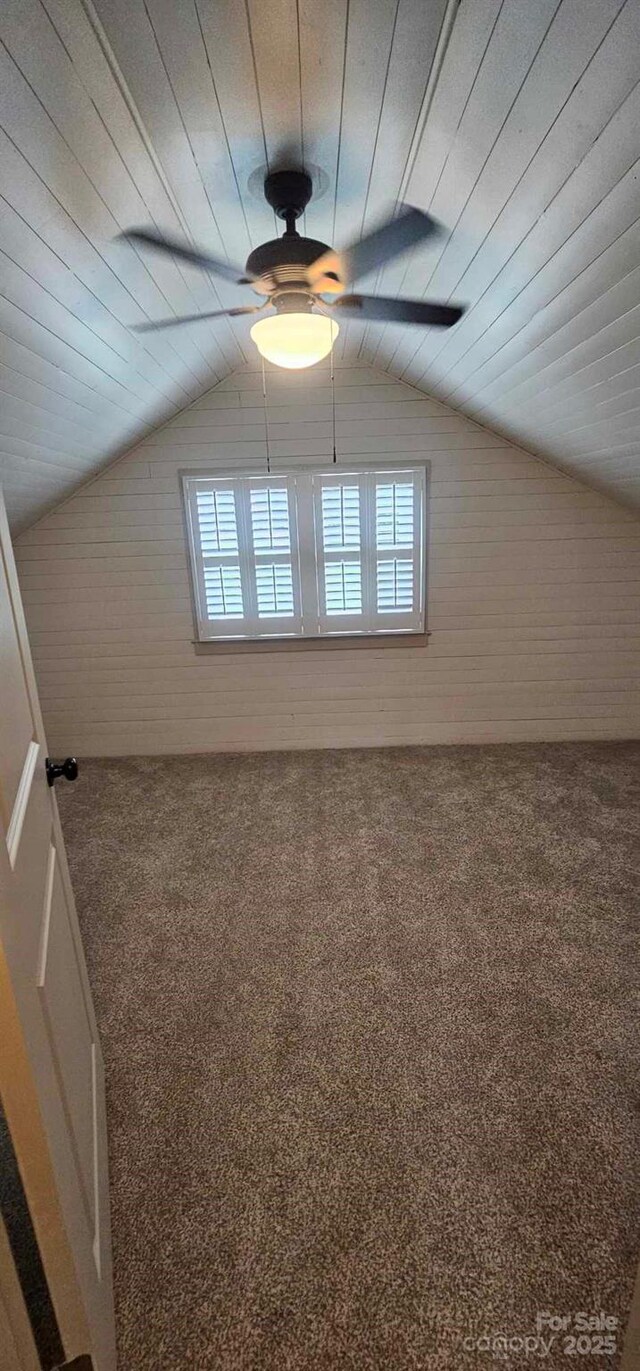 804 N Main St, Oakboro, NC 28129 - bonus room featuring plenty of natural light, ceiling fan, carpet, vaulted ceiling, and wood ceiling