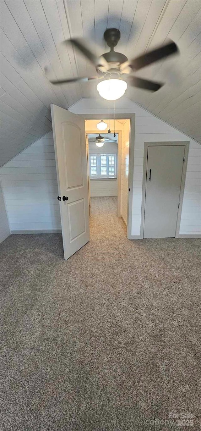 804 N Main St, Oakboro, NC 28129 - additional living space featuring ceiling fan, vaulted ceiling, carpet, and wooden ceiling