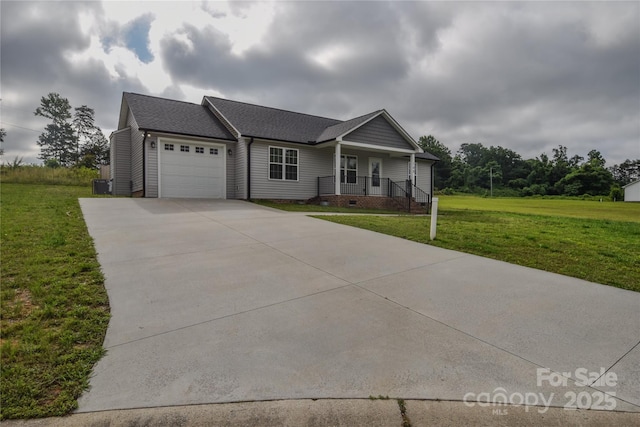 108 Devynne Ct, Salisbury, NC 28146 - ranch-style home featuring an attached garage, a porch, driveway, and a front lawn