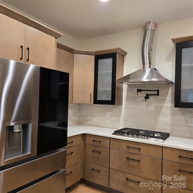 30 Sand Hill Rd, Asheville, NC 28806 - kitchen with stainless steel appliances, wall chimney range hood, light countertops, and glass insert cabinets