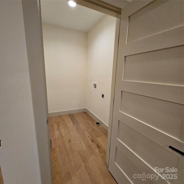 30 Sand Hill Rd, Asheville, NC 28806 - washroom with washer hookup, electric dryer hookup, light wood-type flooring, baseboards, and recessed lighting