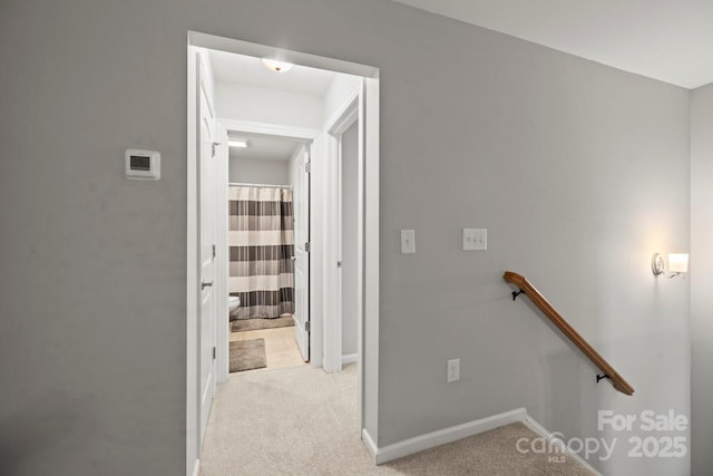 219 Broadleaf Dr, Denver, NC 28037 - hall featuring an upstairs landing, light colored carpet, and baseboards