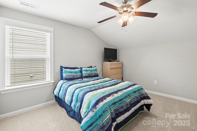 219 Broadleaf Dr, Denver, NC 28037 - carpeted bedroom with lofted ceiling, baseboards, and a ceiling fan