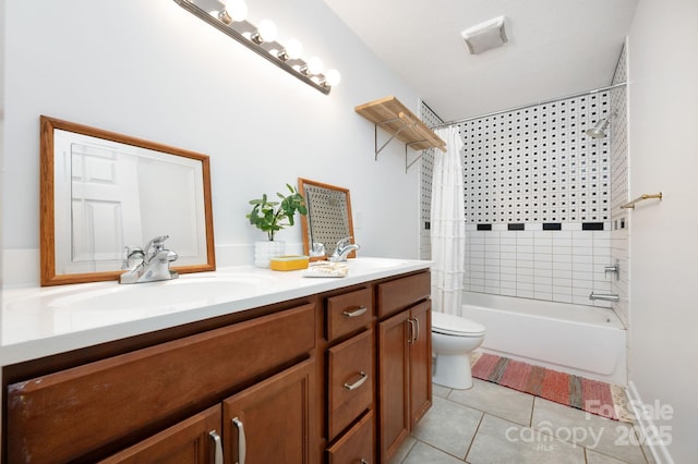 205 Cowan Cove Rd, Asheville, NC 28806 - bathroom featuring tile patterned flooring, double vanity, toilet, and shower / bathtub combination with curtain