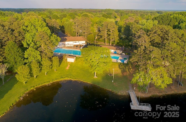 14027 Hackamore Dr, Matthews, NC 28105 - aerial view of property and surrounding area featuring a forest and a nearby body of water
