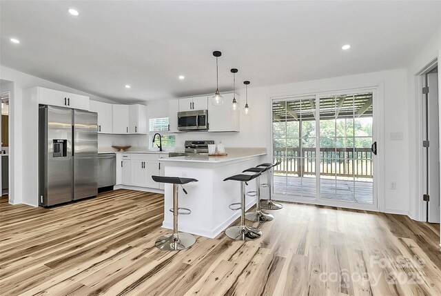 117 Autumn Woods Dr, Kings Mountain, NC 28086 - kitchen with appliances with stainless steel finishes, light wood finished floors, light countertops, healthy amount of natural light, and recessed lighting
