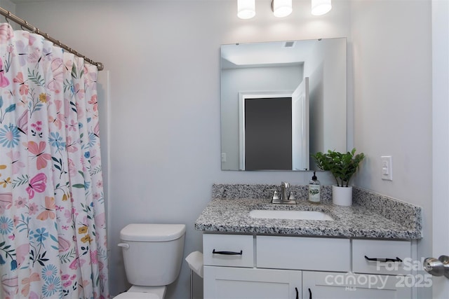512 Morrows Turnout Way, Pineville, NC 28134 - bathroom with vanity, toilet, and a shower with shower curtain